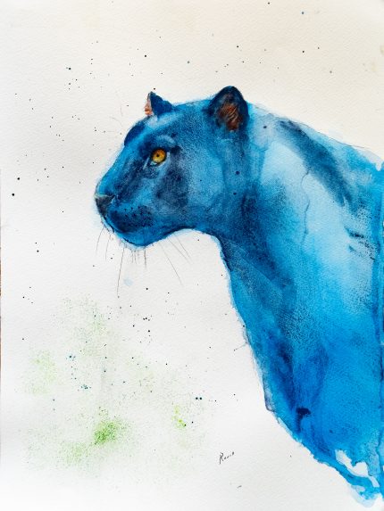 PINTURA ACUALERA LEOPARDO MEDIO AZUL Y NEGRO
